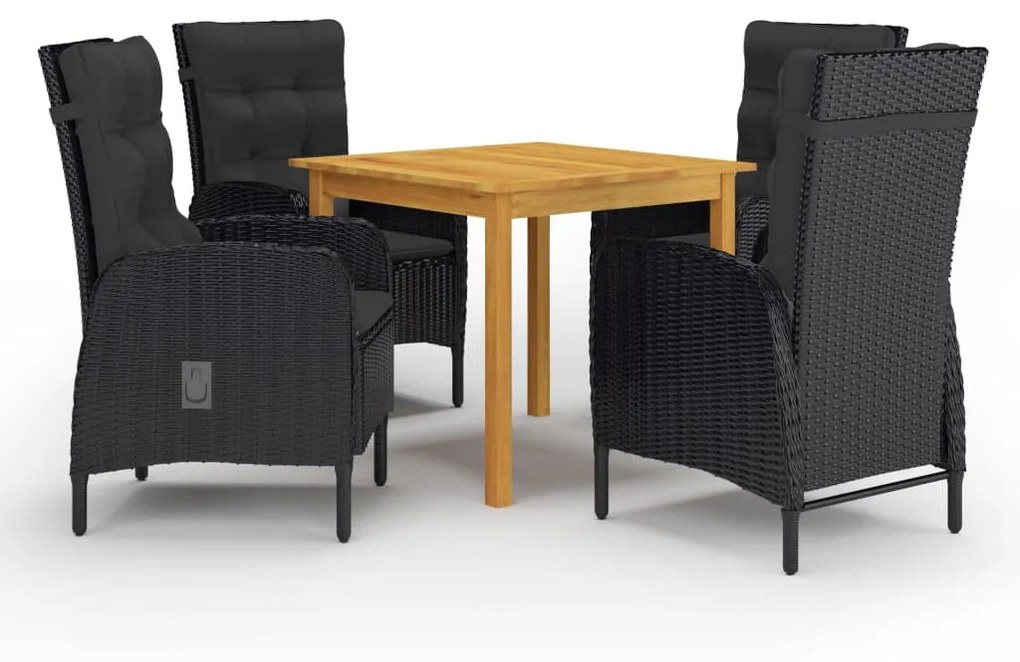 vidaXL 5 pcs conjunto de jantar para jardim preto