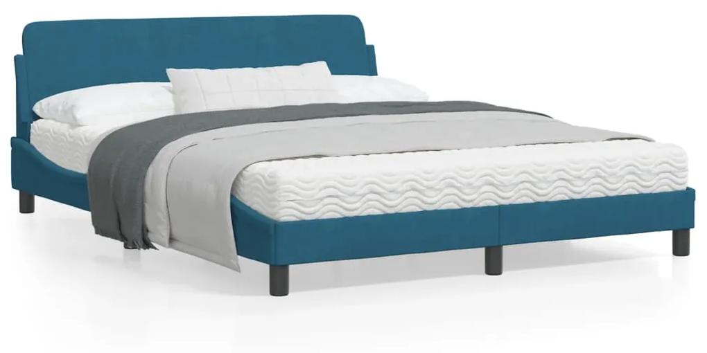 Estrutura de cama c/ cabeceira 160x200 cm veludo azul