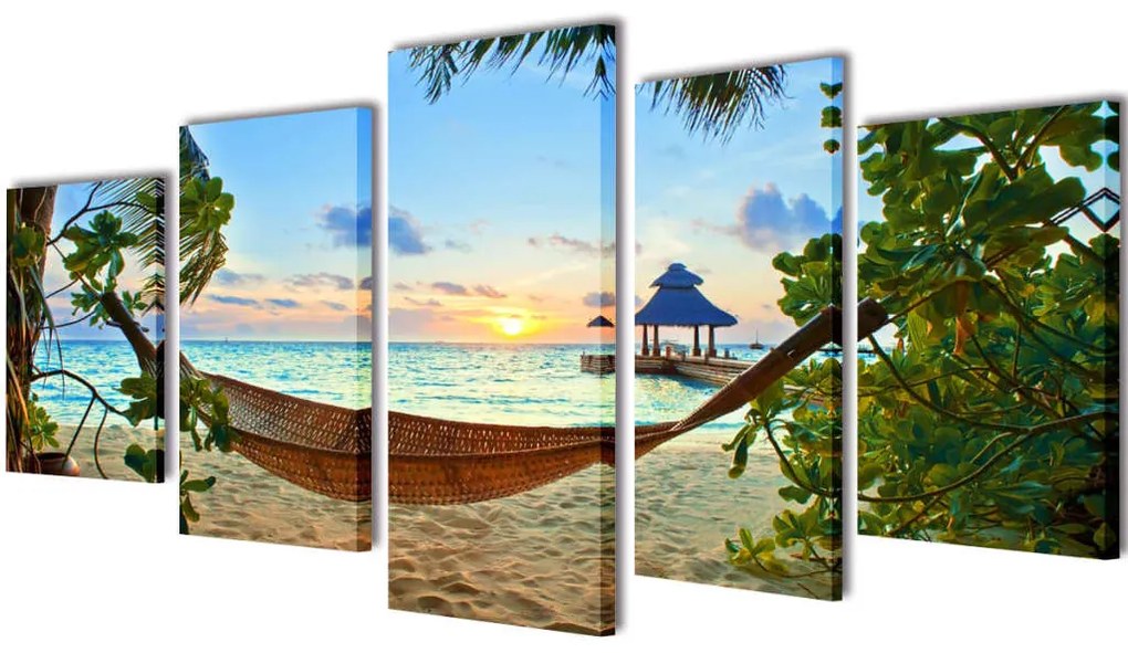 Políptico impressão praia de areia com cama de rede 100 x 50 cm