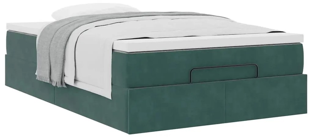 Estrutura de cama otomana com colchão verde escuro veludo