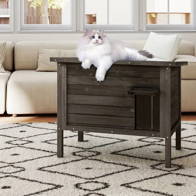 Casa para gatos de madeira para inverno ao ar livre com isolamento de espuma e telhado preto