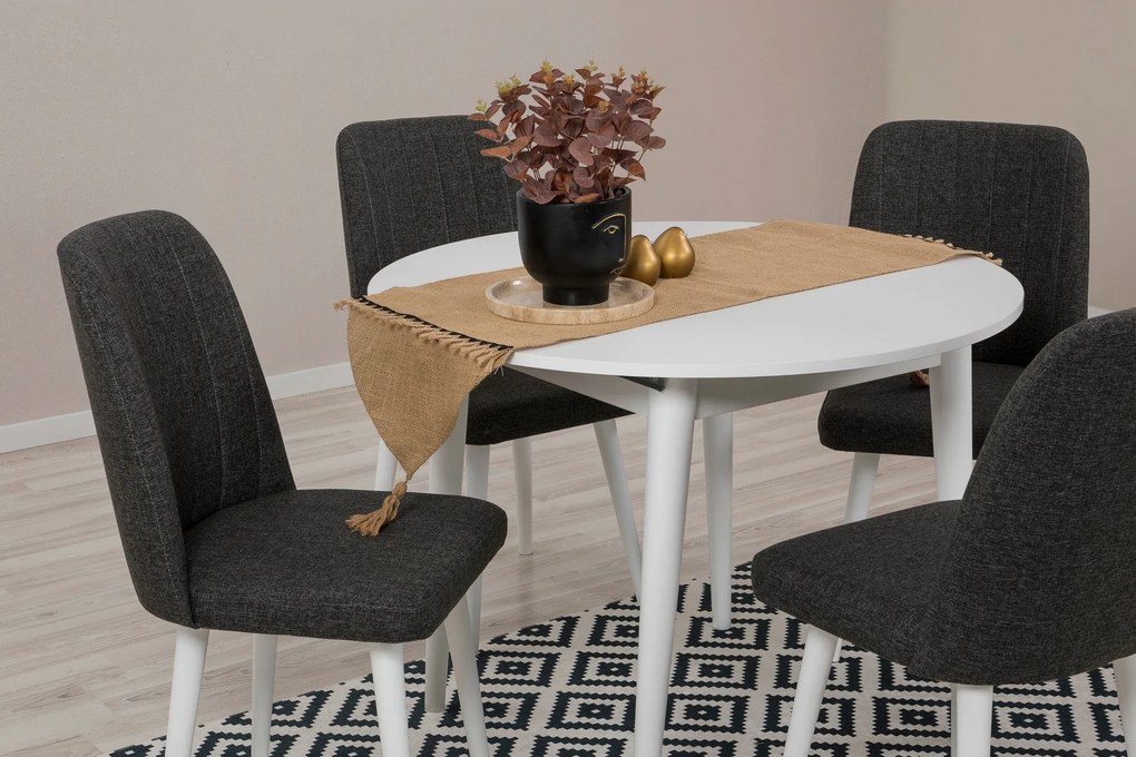 Conjunto de Mesa de Jantar Extensível e Cadeiras Vina – Branco Antraci