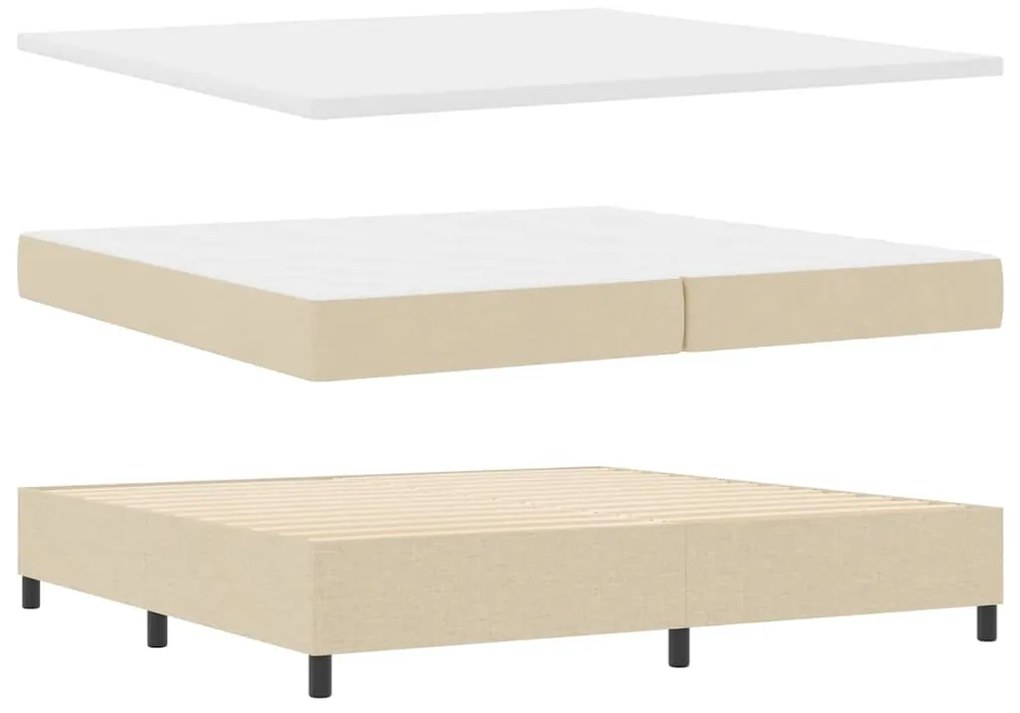 Cama com Estrado e Colchão com Luz LED - Creme, 200 x 200 cm, Tecido