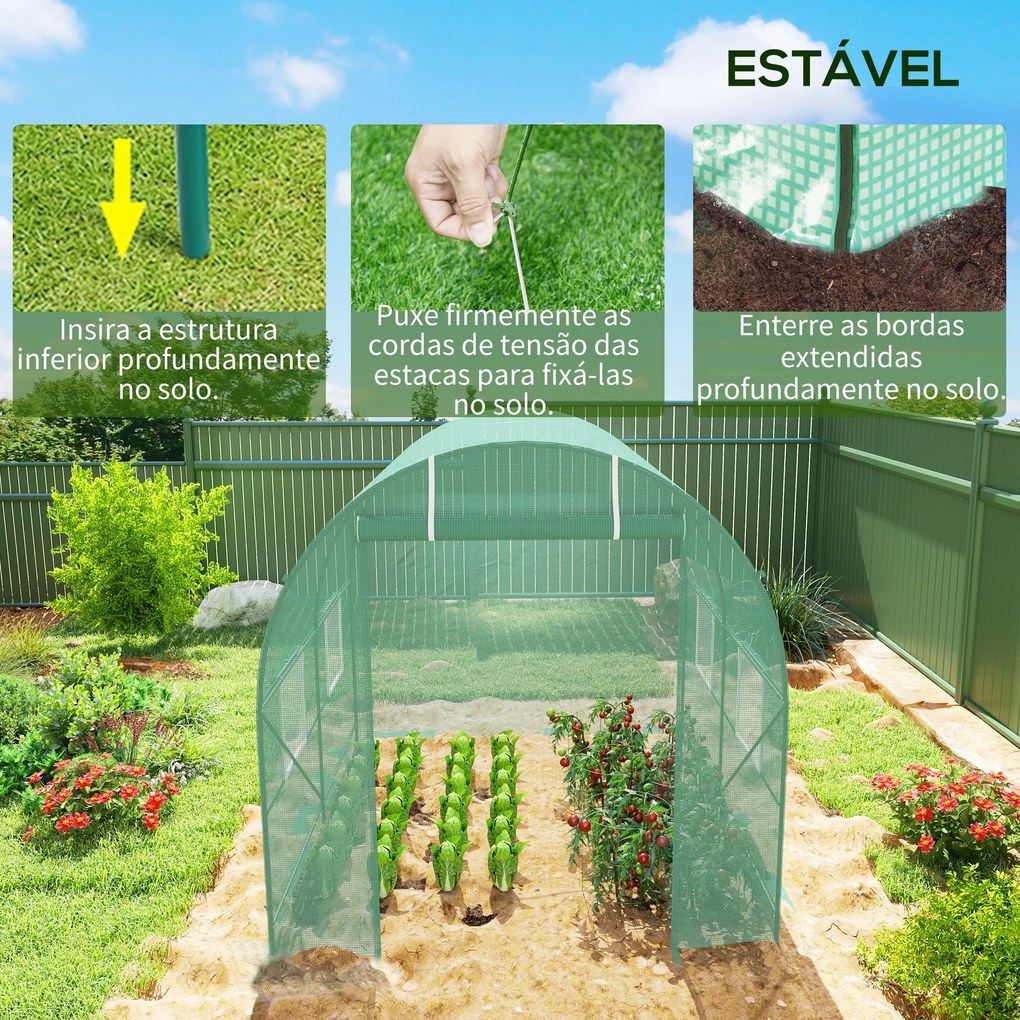 Estufa Tipo Túnel 245x200x198cm Estufa de Jardim com Janelas e Portas