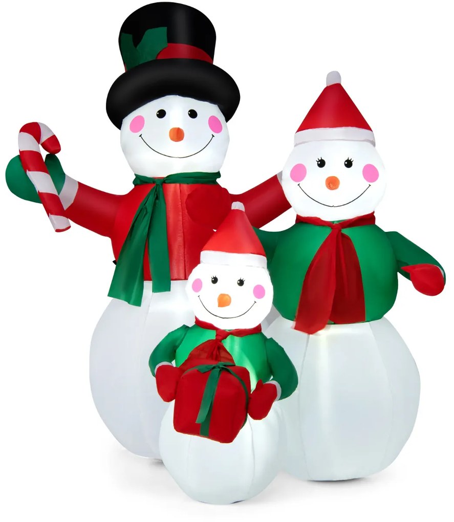 Família de Bonecos de Neve Insufláveis Decoração de Natal com Luzes LED Molas e Sacos de Areia Interior e Exterior