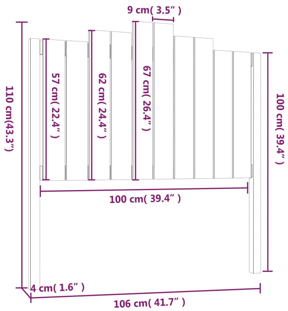 Cabeceira de cama 106x4x110 cm pinho maciço preto