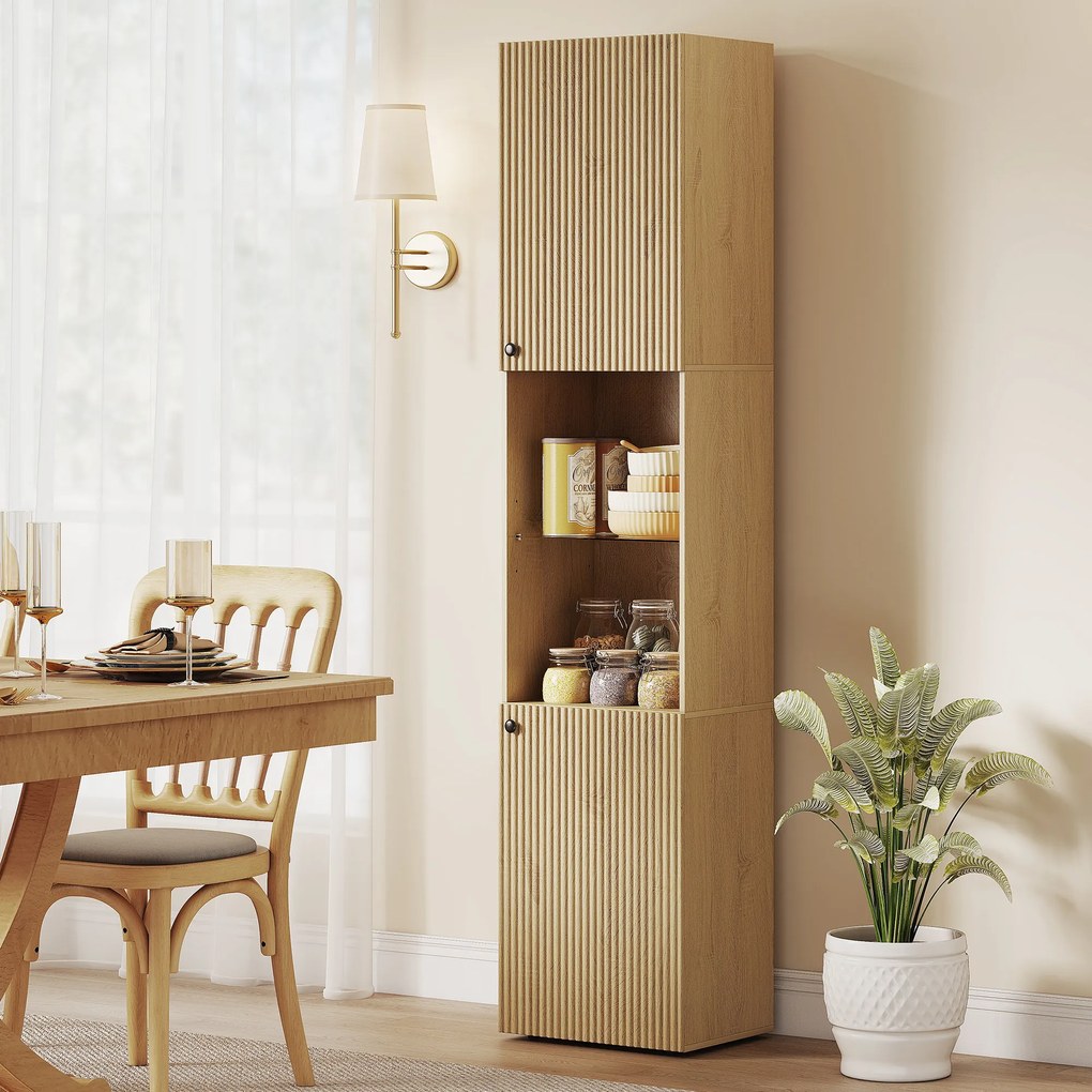 Coluna Casa de Banho Estreita Armário de Banho Alto com 6 Níveis com 2 Portas Prateleira de Vidro 40x31x182 cm Carvalho