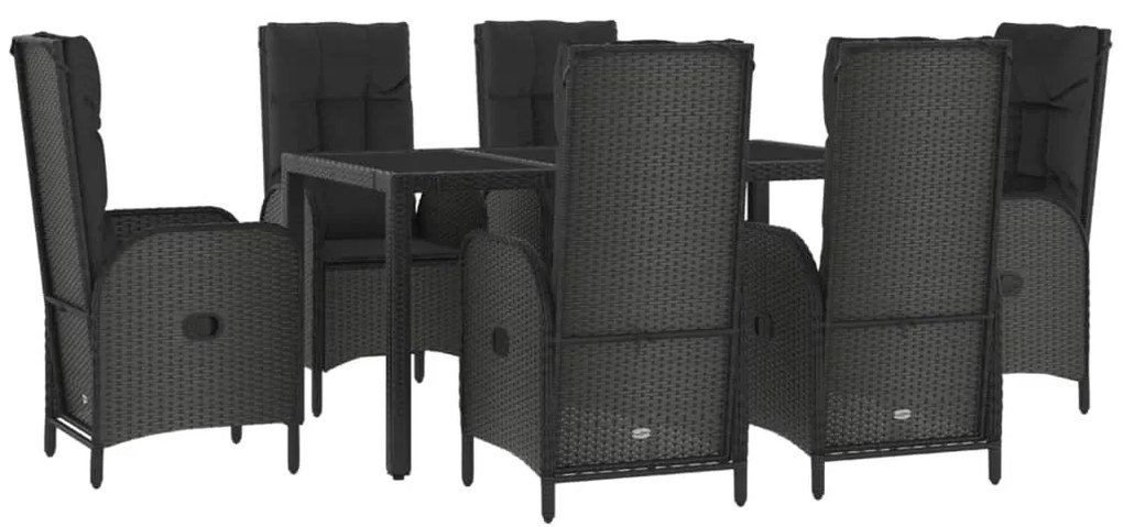 7 pcs conjunto jantar jardim c/ almofadões vime PE preto/cinza