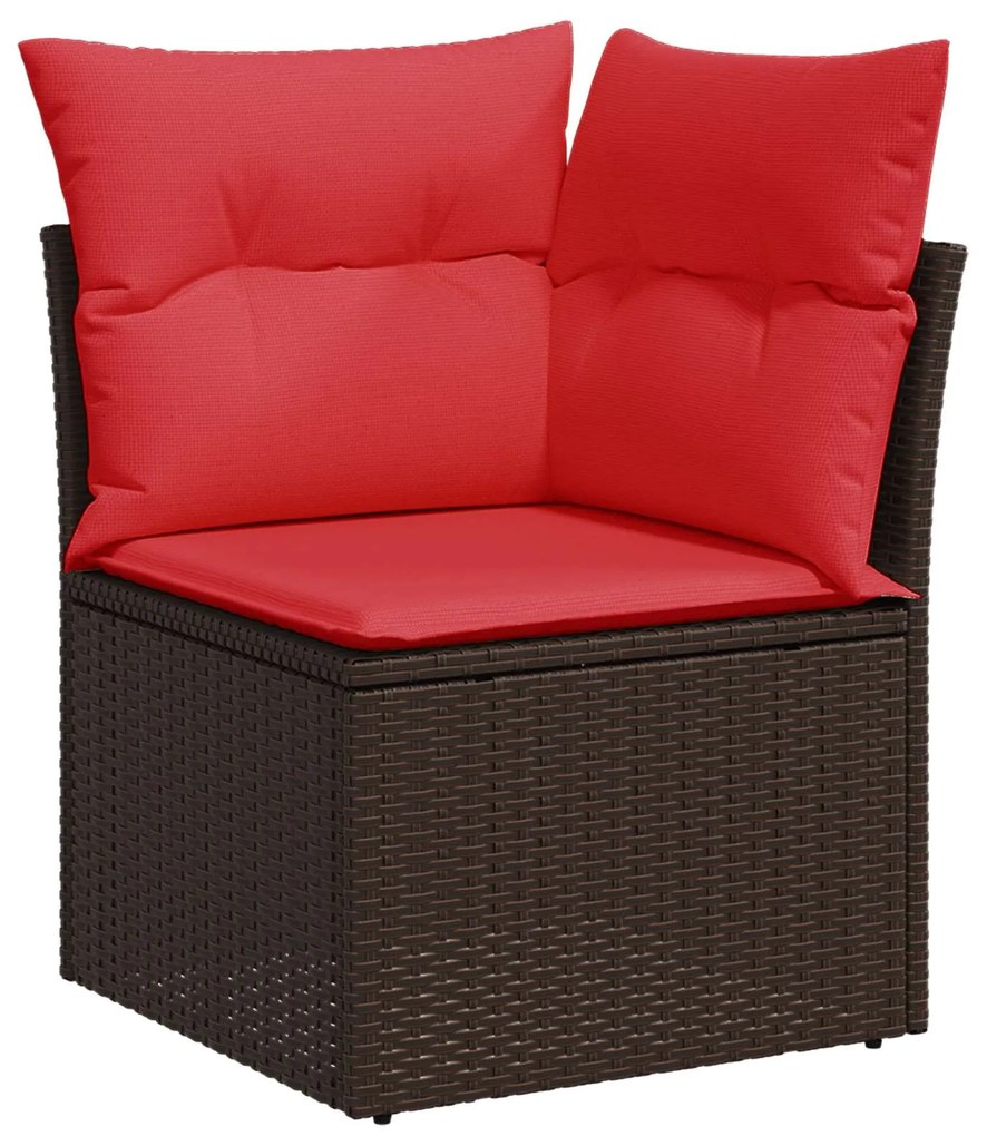 vidaXL Sofá de canto de jardim com almofadas em vime sintético marrom