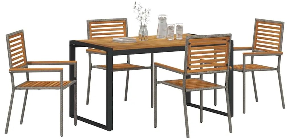 Conjunto de Jantar para Jardim vidaXL 5 Peças Cinza de Polyrattan e Ac