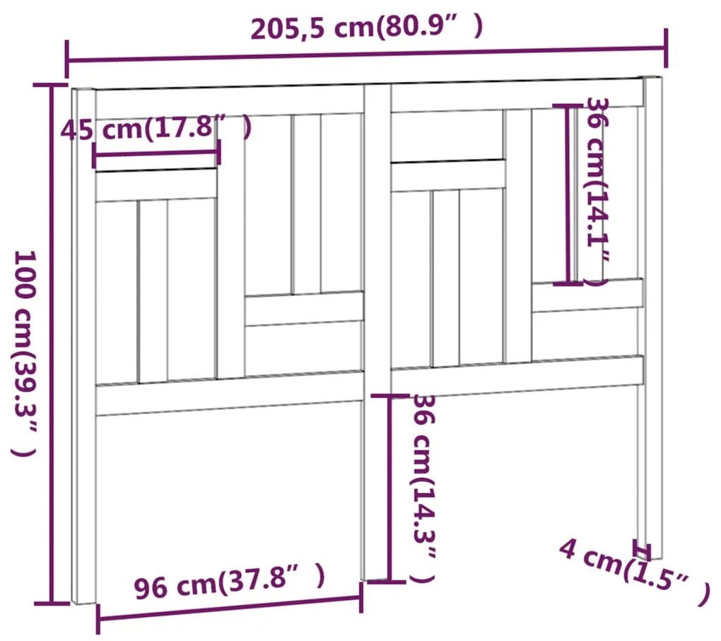 Cabeceira de cama 205,5x4x100 cm pinho maciço preto