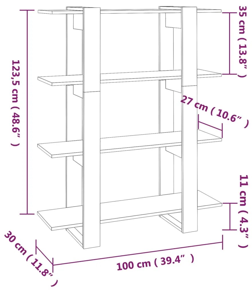 Estante/divisória 100x30x123,5 cm cor cinzento cimento