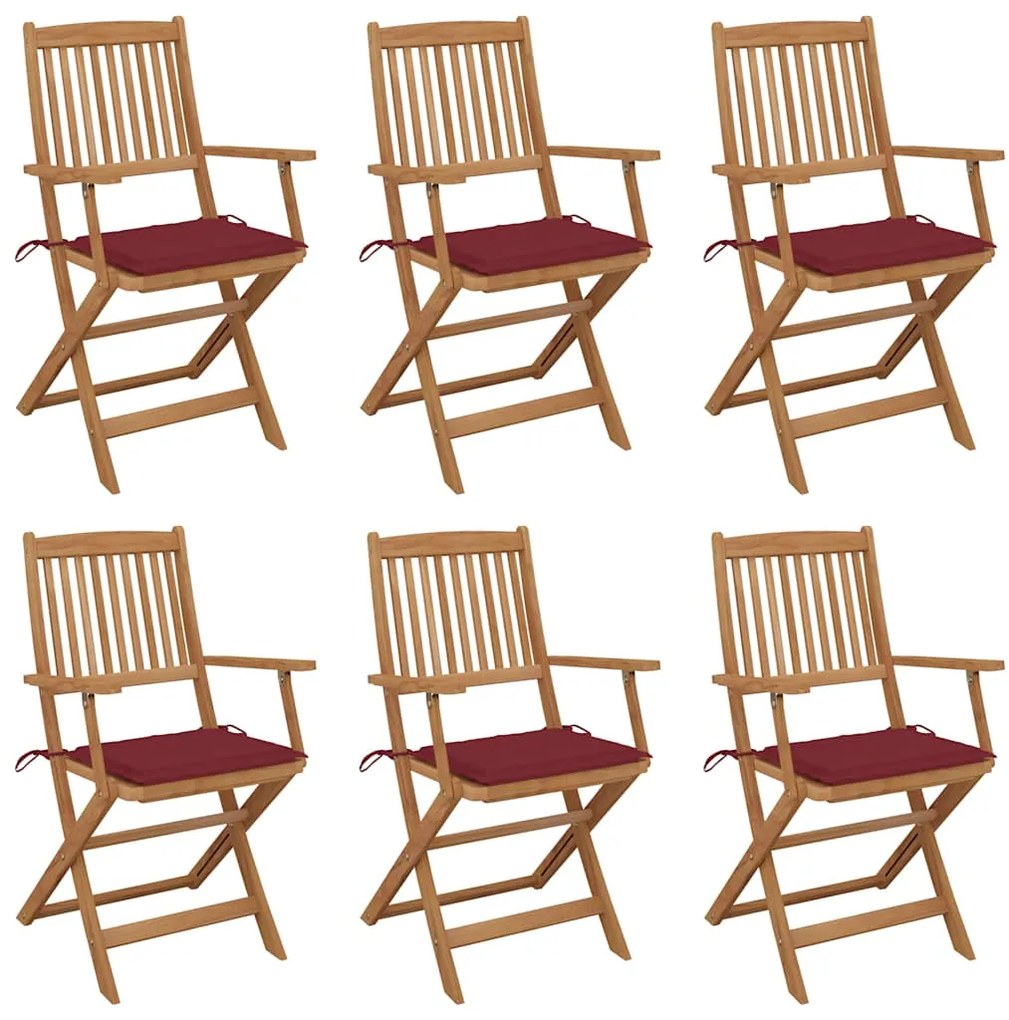 vidaXL Cadeiras de jardim dobráveis c/ almofadões 6 pcs acácia maciça