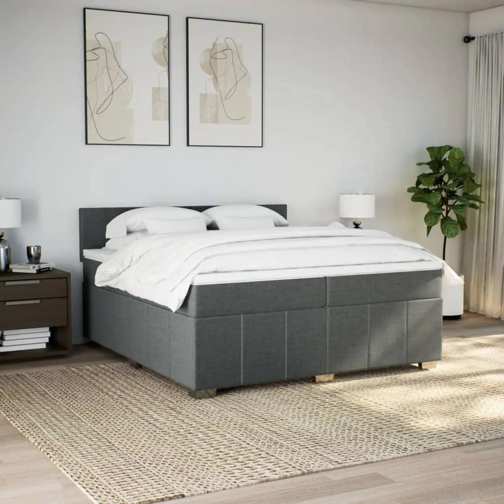 Cama com molas/colchão 200x200 cm tecido cinzento-escuro