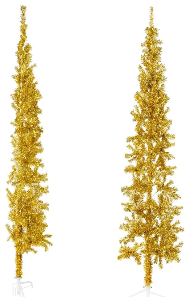 Meia árvore de Natal fina com suporte 180 cm dourado