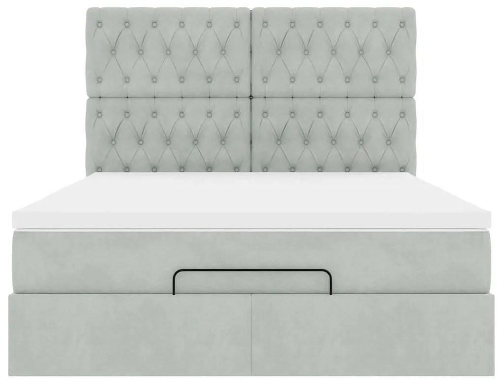 Estrutura cama otomana colchões 140x200cm veludo cinzento claro