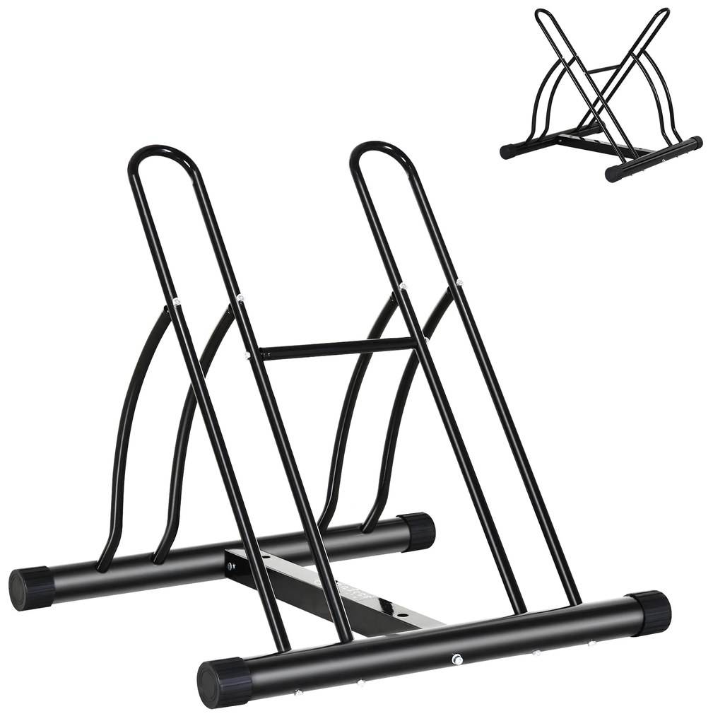 HOMCOM Suporte de Estacionamento Cruzado para 2 Bicicletas Aço Portátil 60x54x57 cm Preto