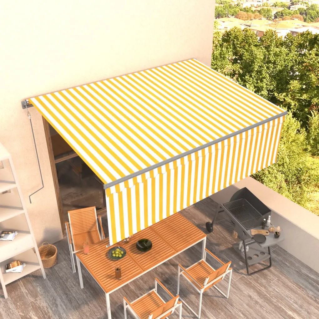 Toldo retrátil automático com estore 4x3 m amarelo e branco