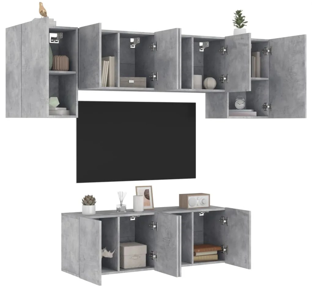 vidaXL 6 pcs móveis de parede p/ TV derivados de madeira cinza cimento