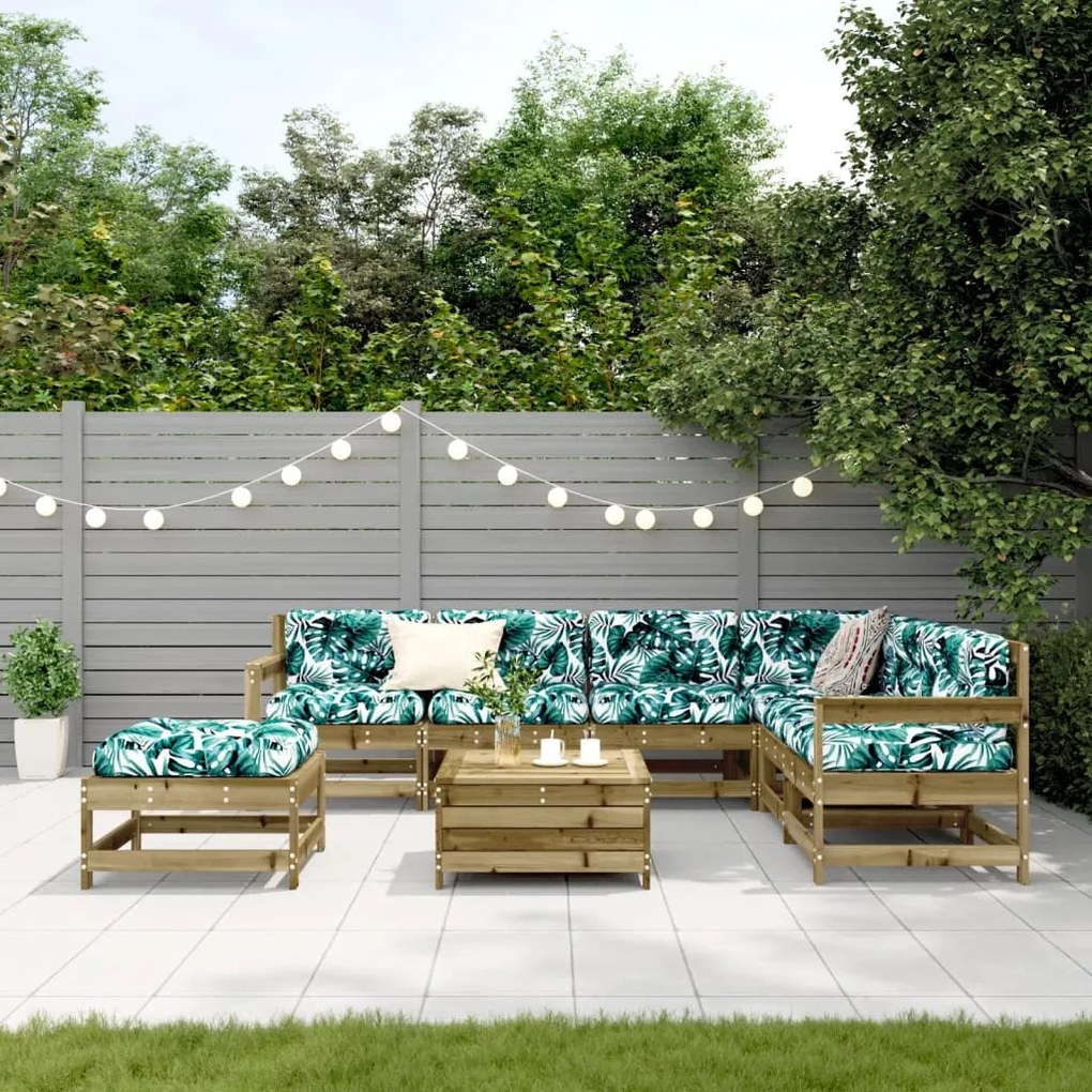 8 pcs conjunto lounge de jardim c/ almofadões pinho impregnado