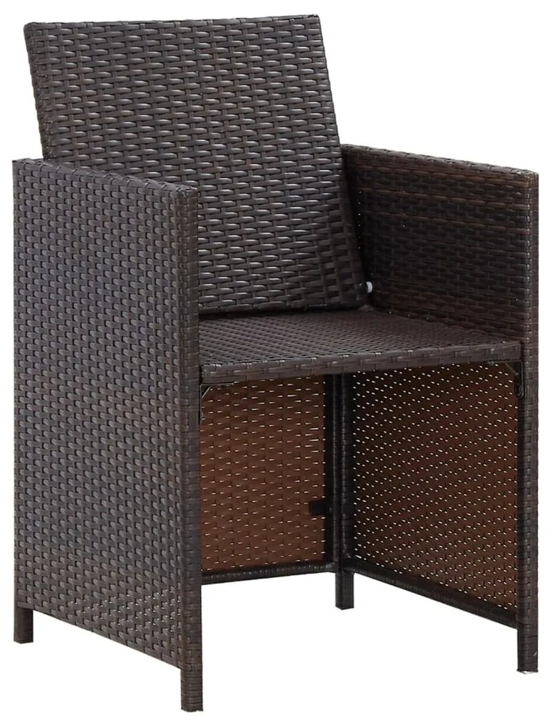 4 pcs conjunto de cadeiras e bancos de jardim vime PE castanho