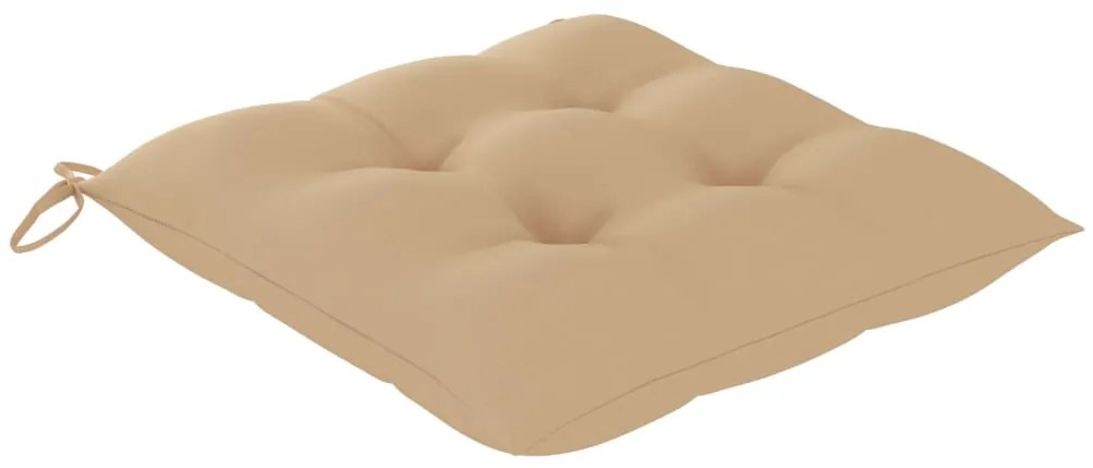 Cadeiras de jardim c/ almofadões beges 8 pcs teca maciça