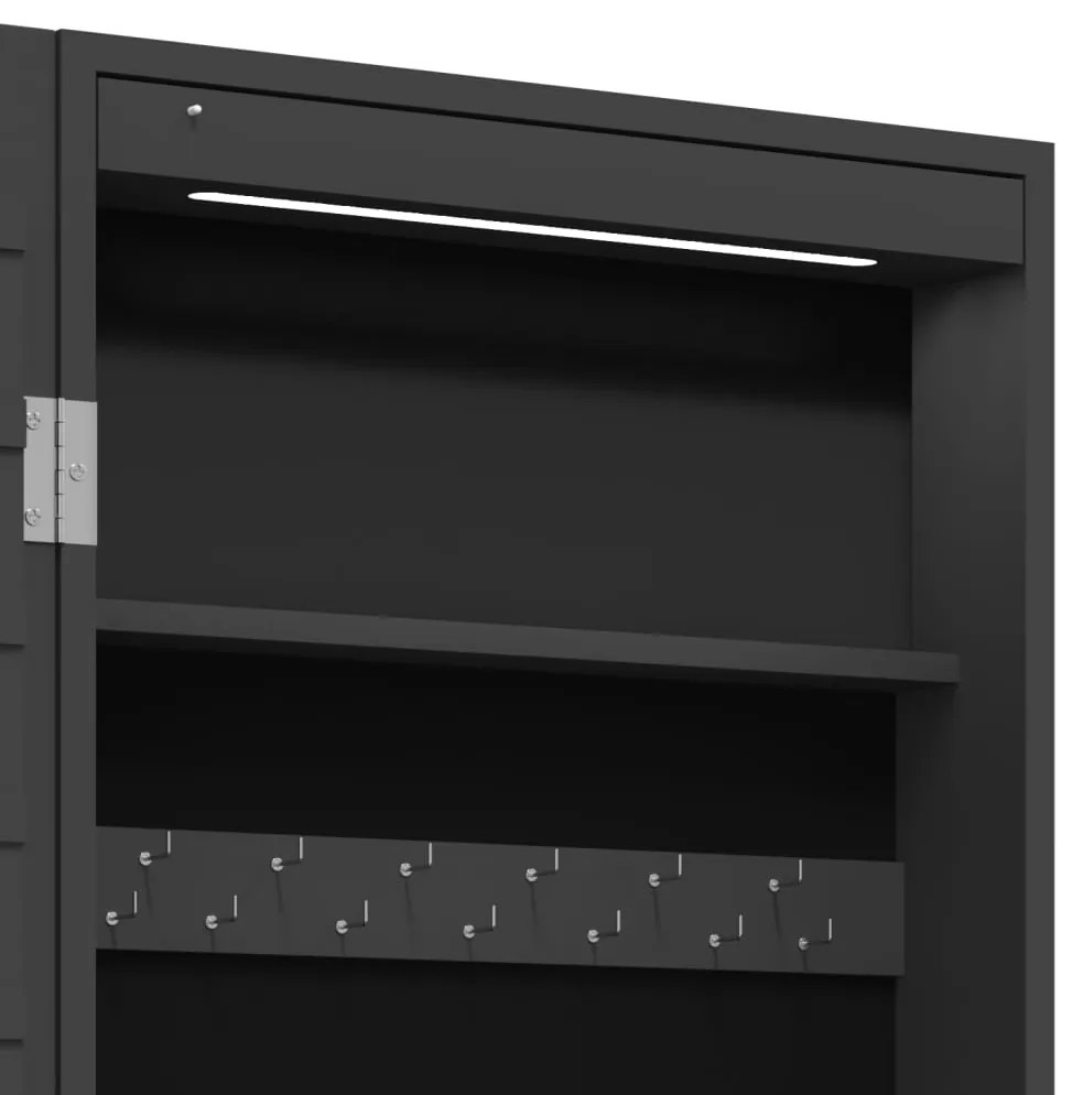Móvel para joias de parede espelhado com luzes LED preto