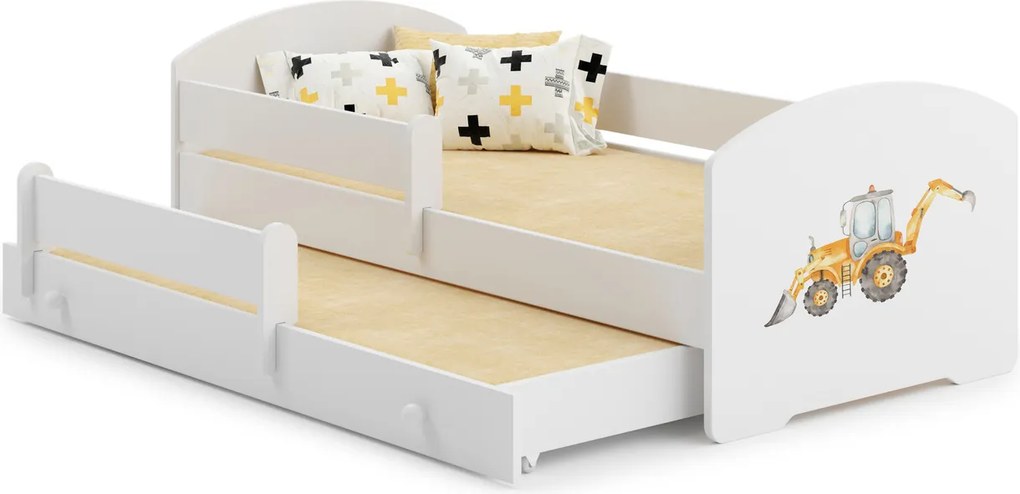 Cama Criança Luk 160x80 - Escavadora Branca - colchão e estrado incluído