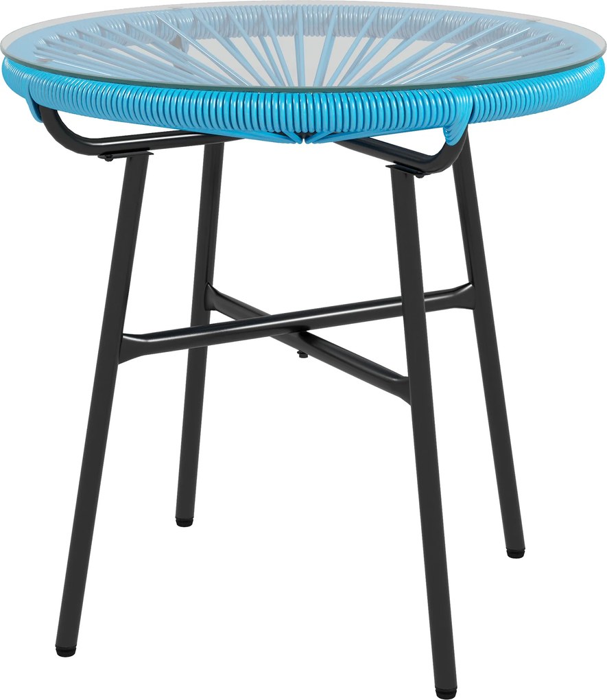 Mesa de centro redonda de jardim  Ø 50 x 50 cm (altura) em resina com acabamento em rattan e metal e tampo em vidro temperado, azul e preta