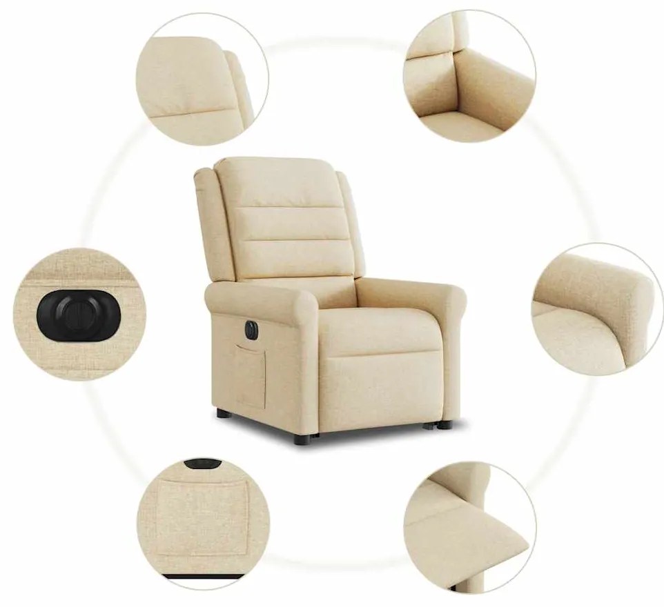 Poltrona reclinável elevatória elétrica tecido cor creme