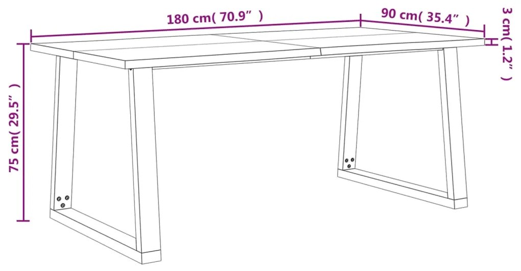 Mesa de jantar c/ bordas vivas 180x90x75 cm acácia maciça