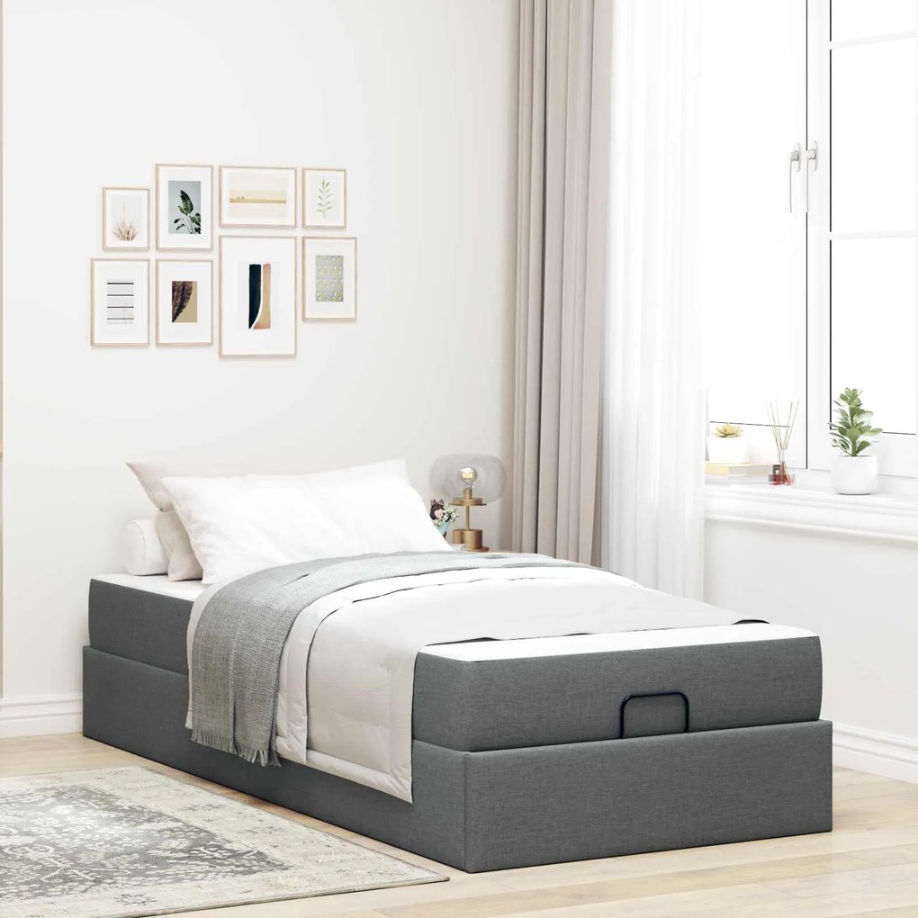 vidaXL Estrutura de cama com colchão 2 pcs Cinza Escuro tecido
