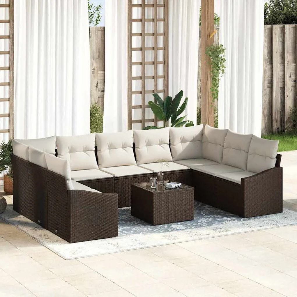 vidaXL Conjunto de Sofá de Jardim 9 pcs Marrom e Creme vime PE