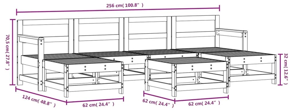 7 pcs conjunto lounge de jardim pinho maciço