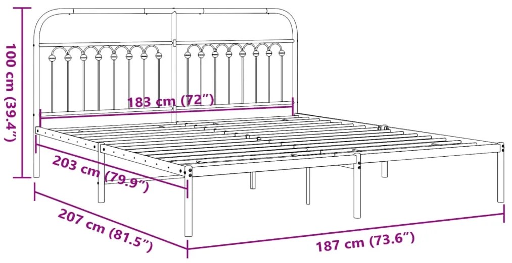 Estrutura de cama com cabeceira 183x203 cm metal branco