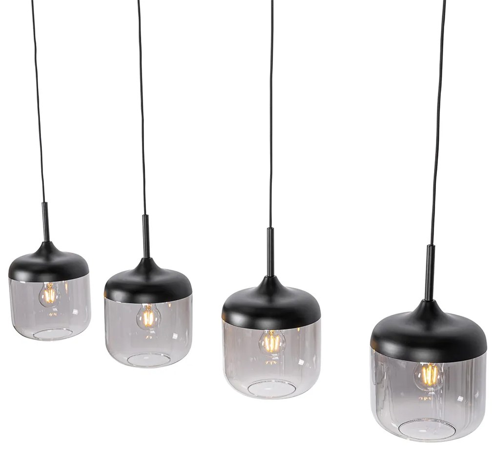 Candeeiro de suspensão design preto com dourado e vidro fumê 4-luzes - Kyan Design