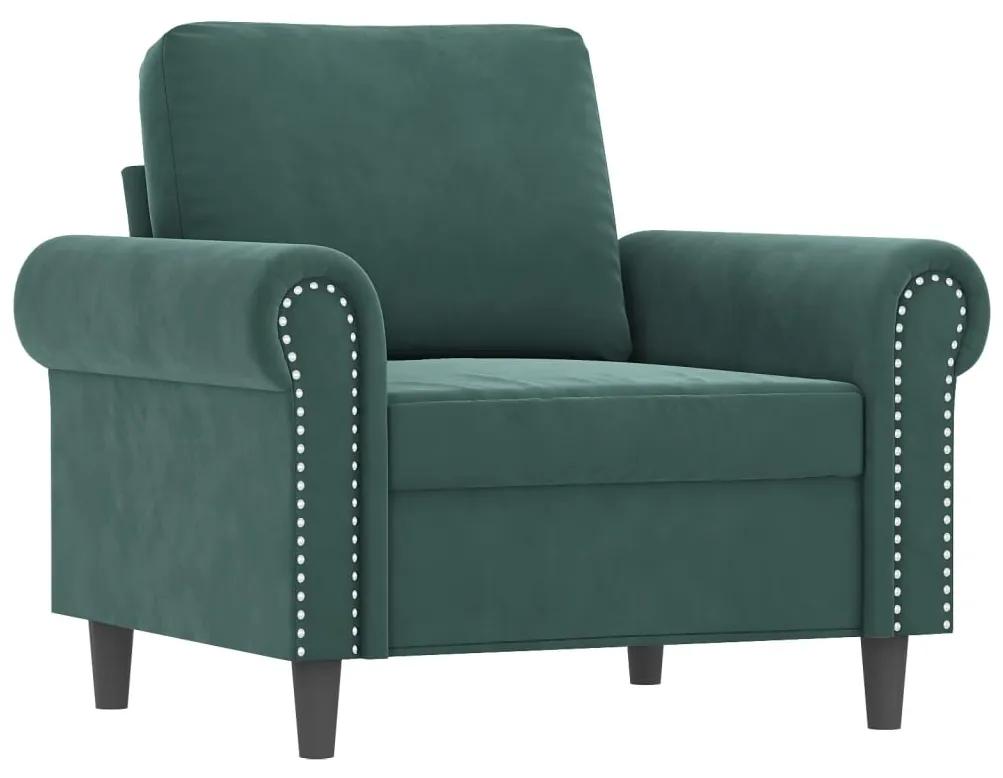 3 pcs conjunto de sofás com almofadões veludo verde-escuro