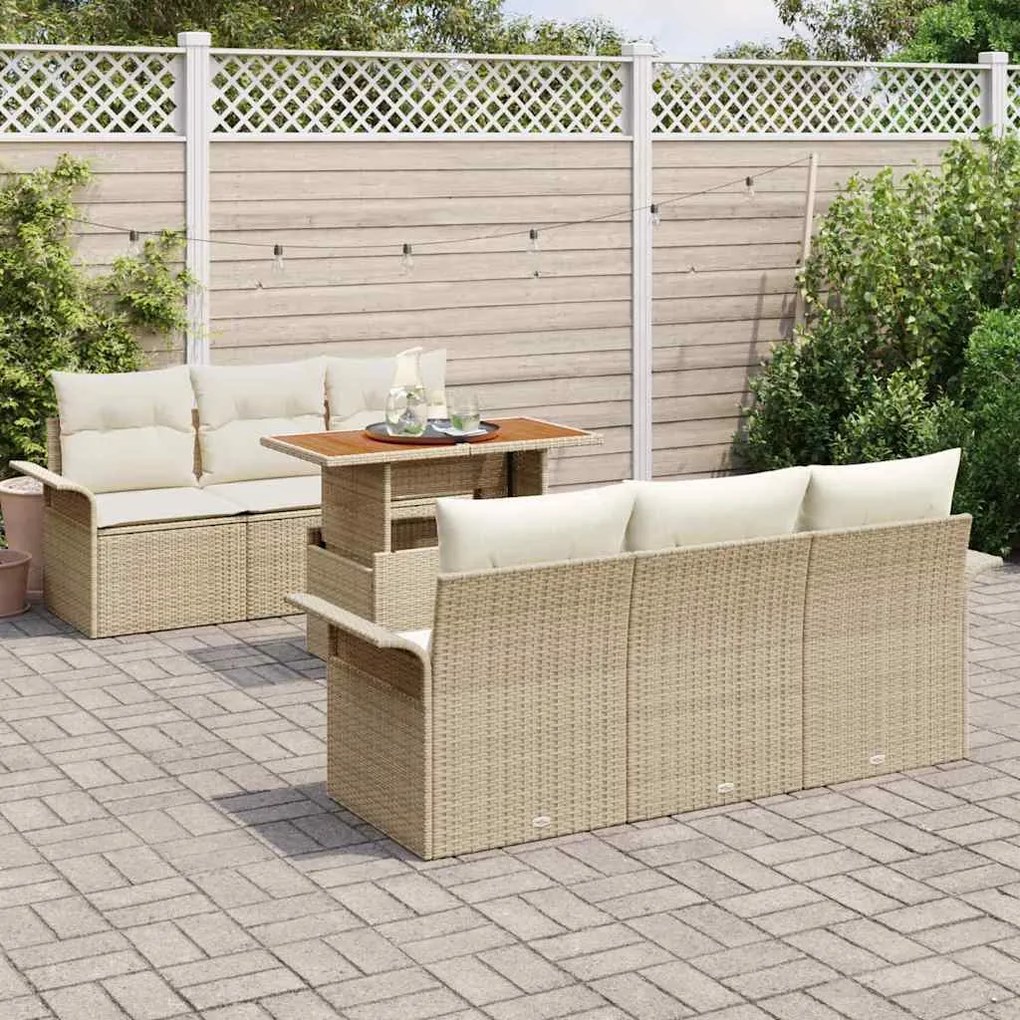 Conjunto de Sofás de Jardim 7 Peças com Almofadas Bege em Rattan Sinté