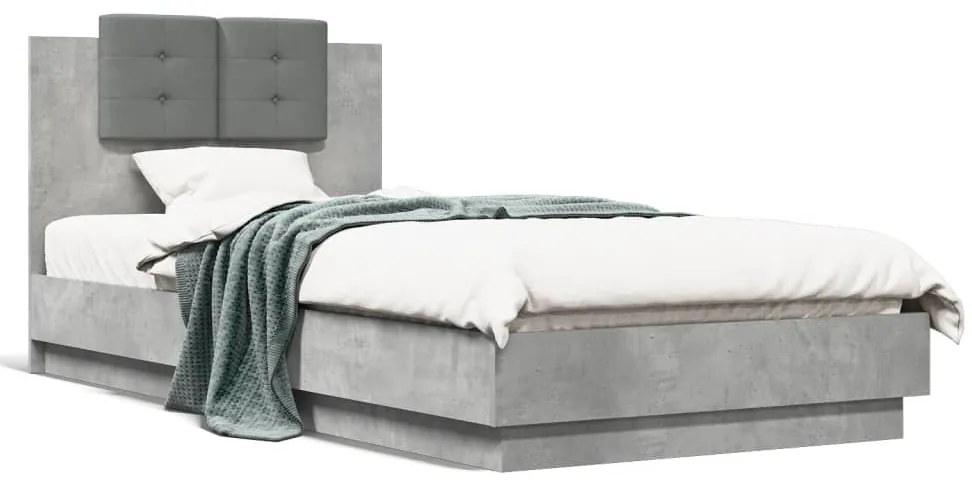 Estrutura cama c/ cabeceira/luzes LED 100x200 cm cinza cimento
