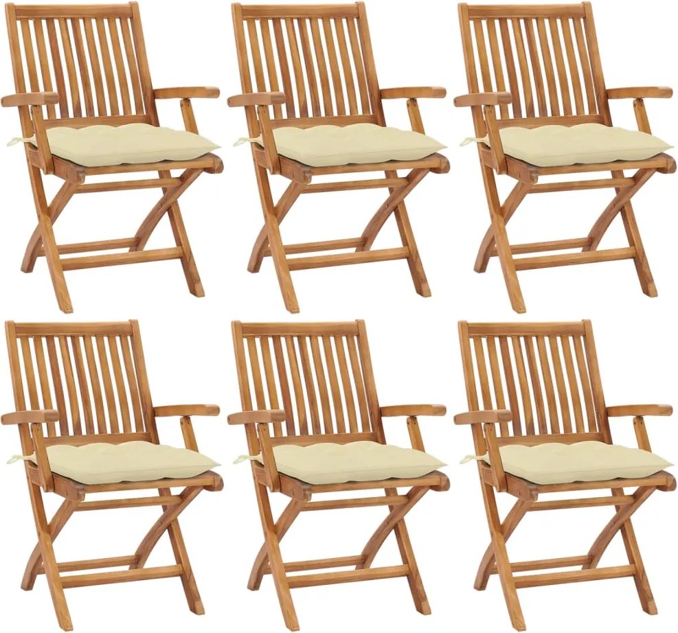 vidaXL Cadeiras de jardim dobráveis c/ almofadões 6 pcs teca maciça