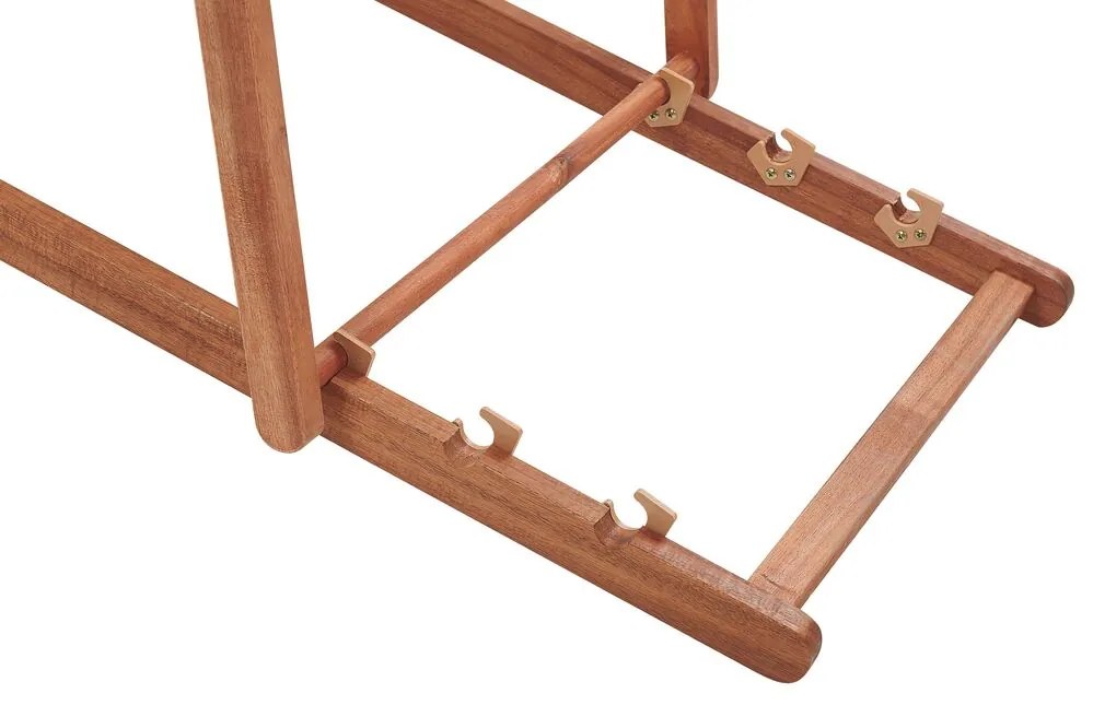 Conjunto 2 espreguiçadeiras madeira escura e 2 lonas brancas e padrão laranjas ANZIO Beliani