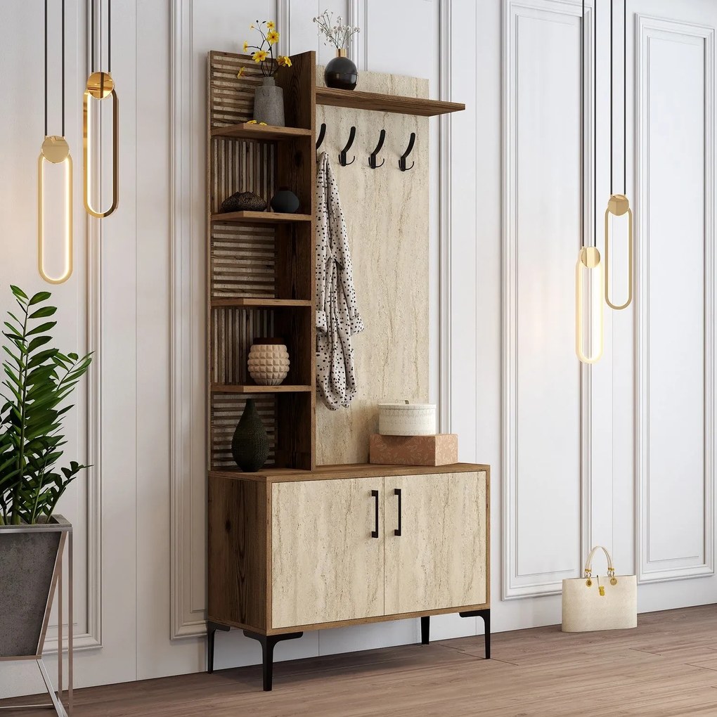 Hall Stand Viyana D – Nogueira Travertino – 90x200x35 cm