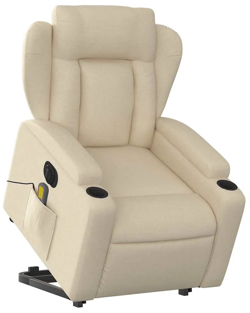 Poltrona elétrica elevatória massagens tecido creme