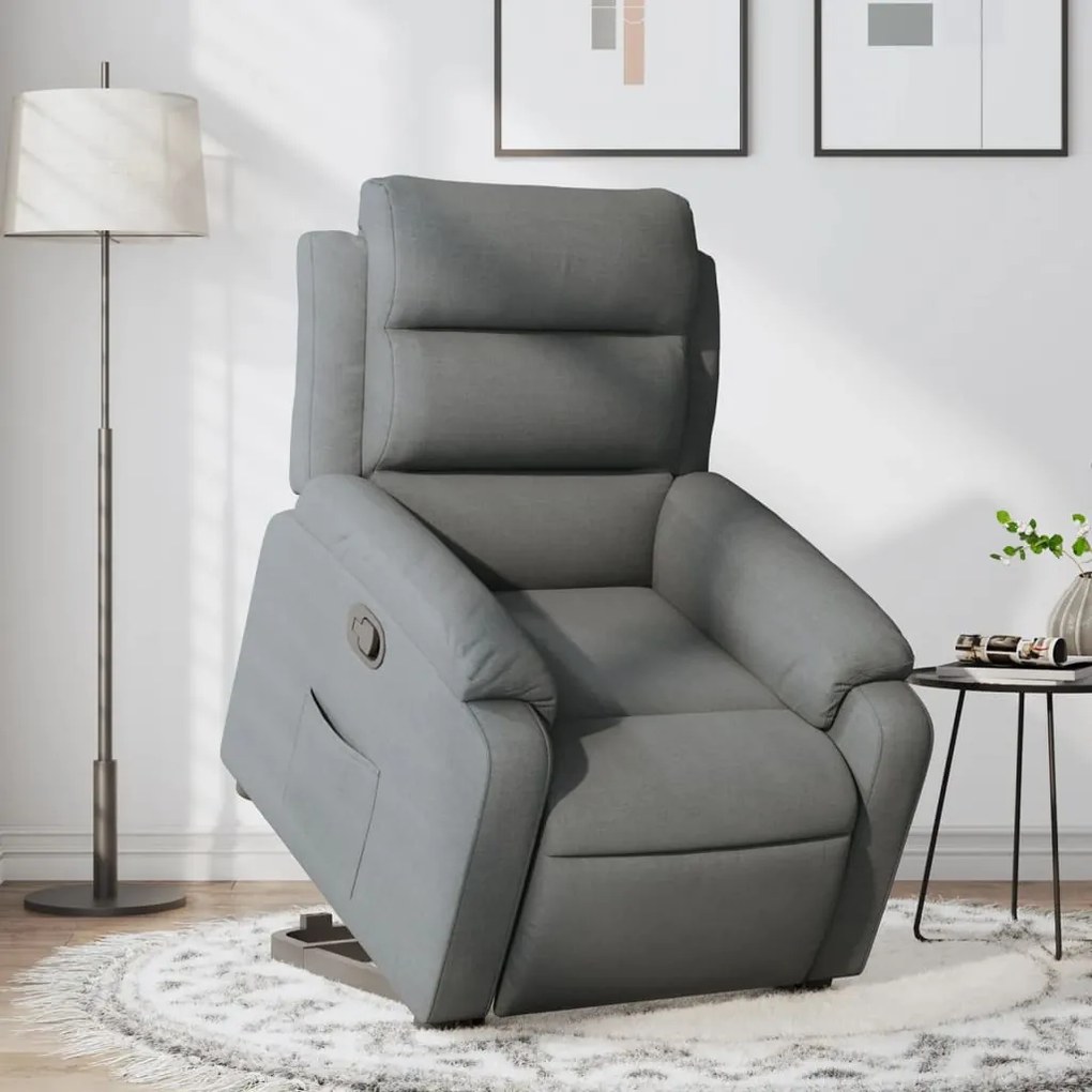 vidaXL Poltrona reclinável elevatória tecido cinzento-escuro