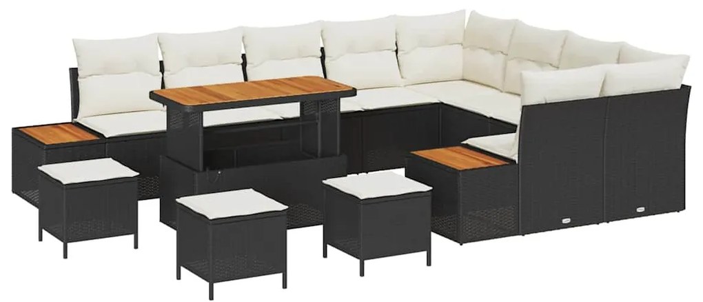 Conjunto de Sofás de Jardim vidaXL 13 Peças com Almofadas Preto Rattan