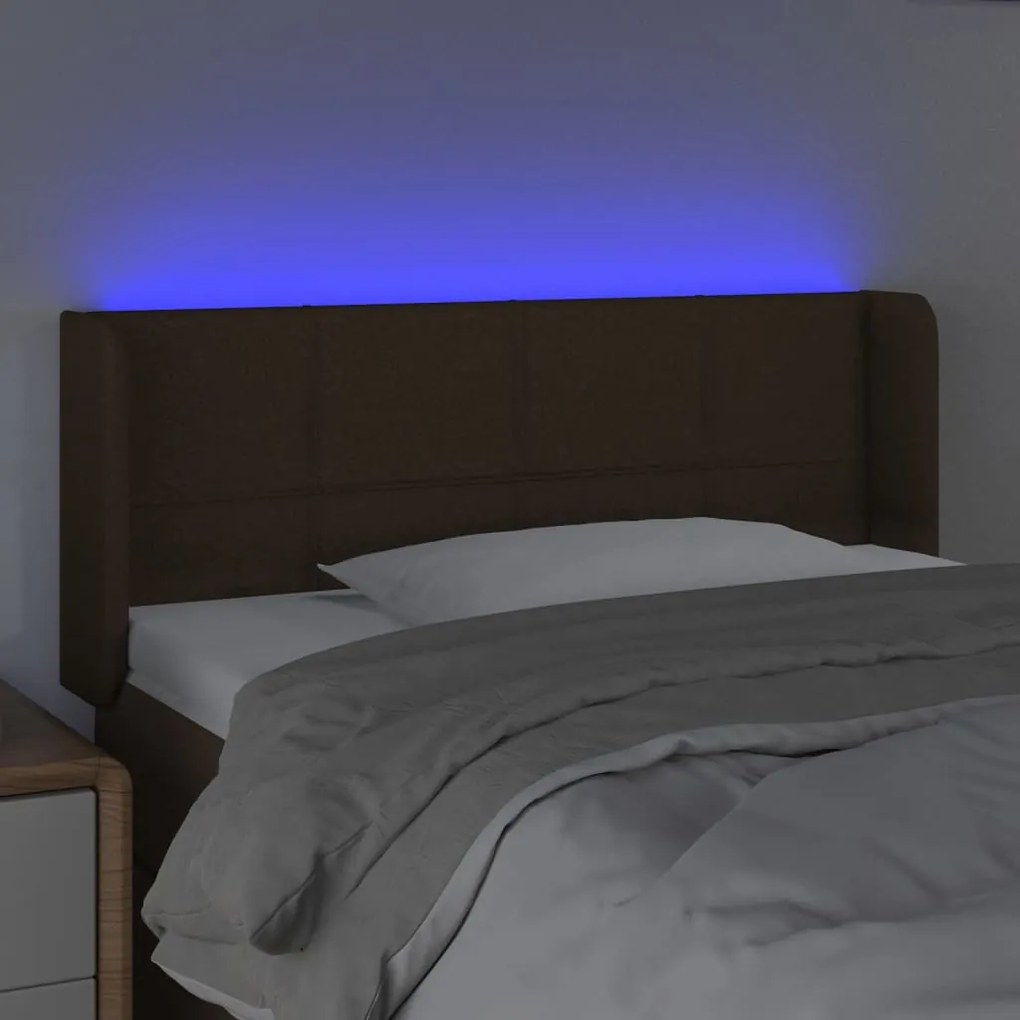 Cabeceira de cama c/ luzes LED tecido 83x16x78/88 cm castanho