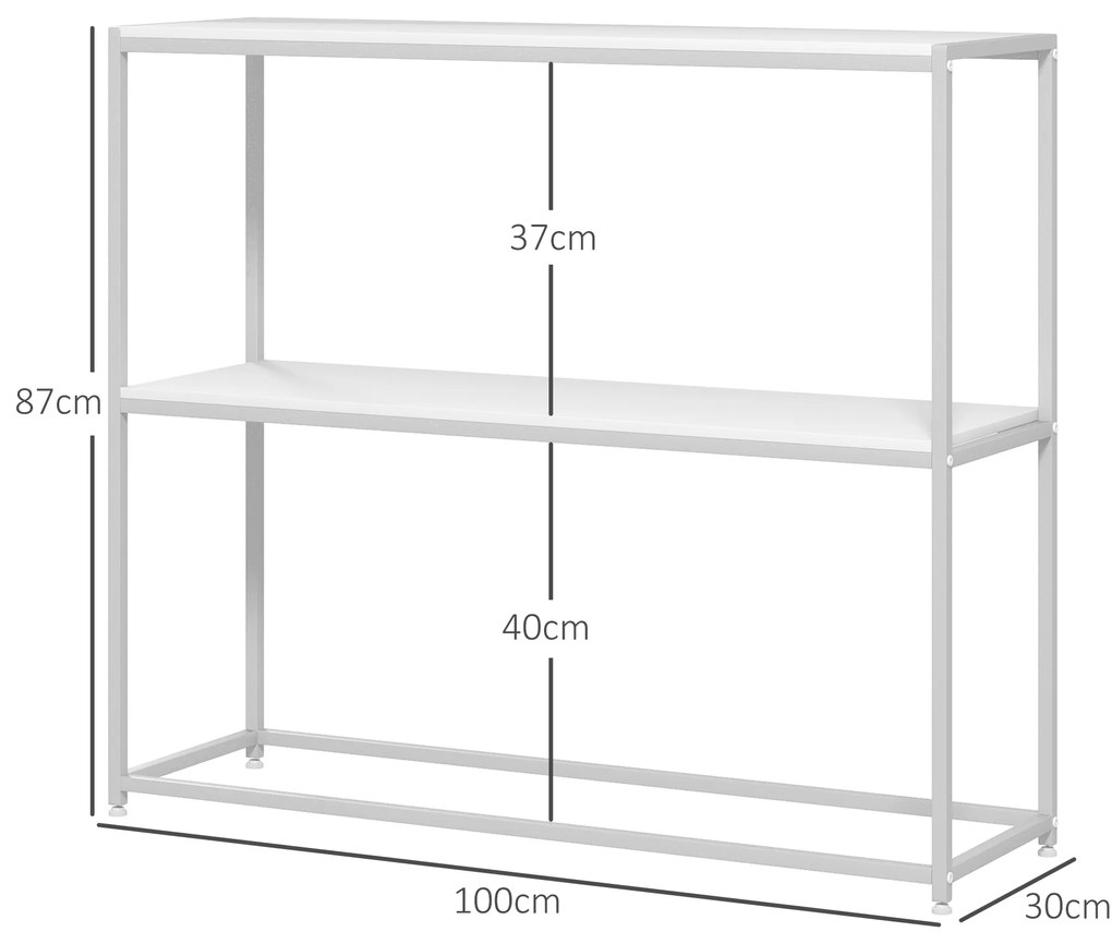 Mesa Consola de Entrada Mesa de Entrada com Estante Aberto e Estrutura de Aço Anti-tombo para Sala 100x30x87 cm Branco