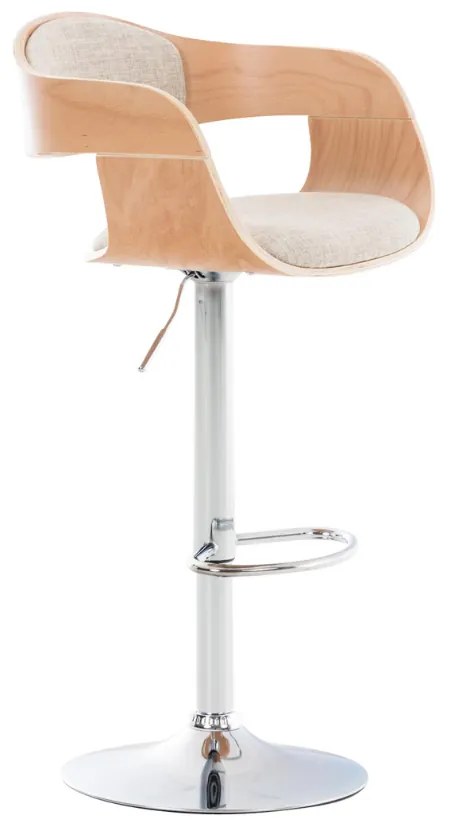 Banco de bar Kingston em tecido e com estrutura cromada 50 x 88-102 x 48 cm Creme + Cor Natural