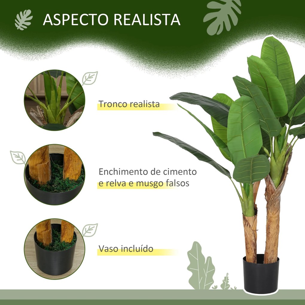 Planta Artificial Ø17x120 cm Bananeira Atificial com Vaso e 15 Folhas