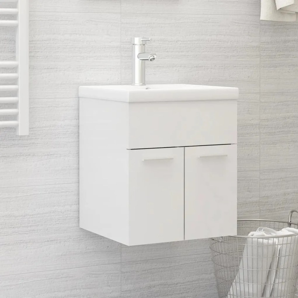 vidaXL Armário lavatório 41x38,5x46cm contraplacado branco brilhante